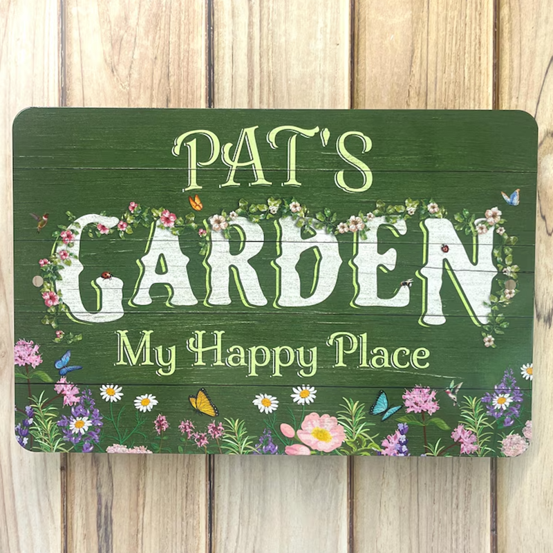 Personalized Flower Garden Sign: Weathered Wood Design, Metal Garden Decor