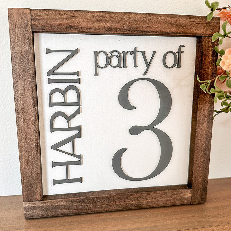 Party of 3 Sign, 3D Number Sign, Last Name Sign, Custom Family Name Sign