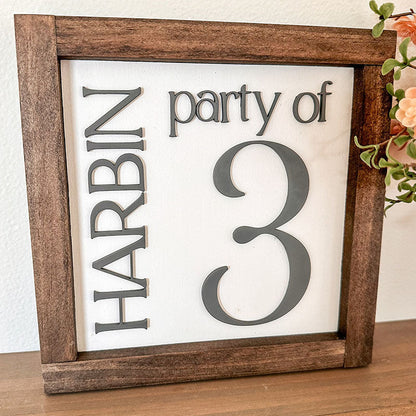 Party of 3 Sign, 3D Number Sign, Last Name Sign, Custom Family Name Sign