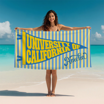 Personalized College Pennant Beach Towel, School Banner School Spirit Beach Towel