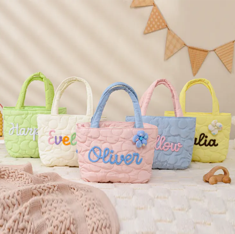 Personalized Quilted Nylon Tote Handbag,Kids Name bag,Custom Children's Gift