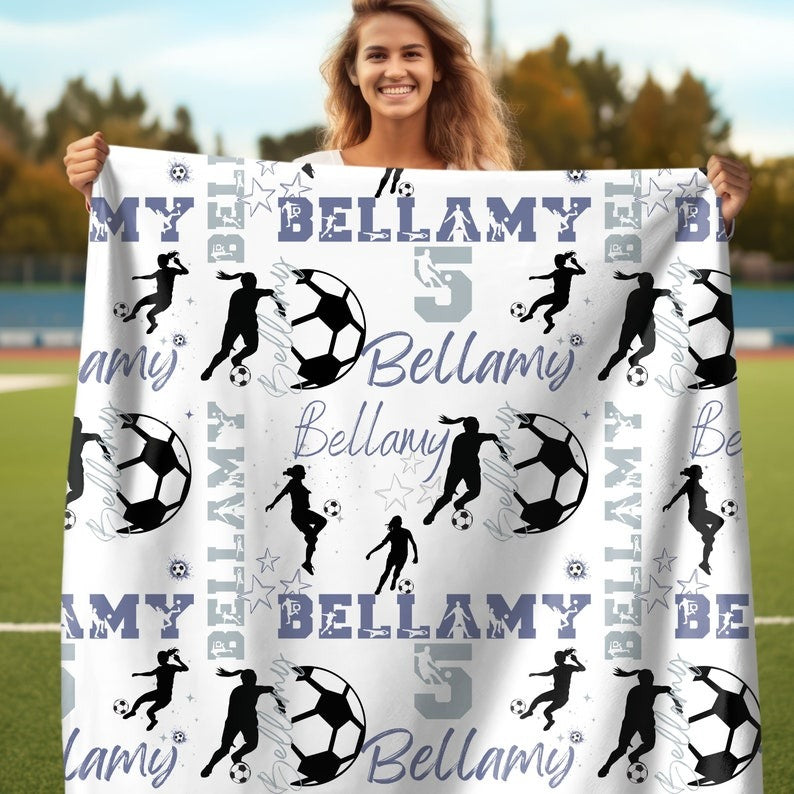 Custom Name Soccer Blanket, Personalized Soccer Girl