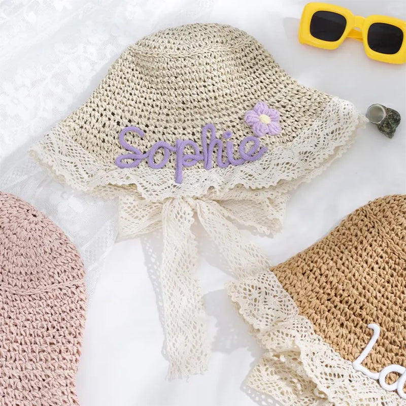 Personalized Kids Straw Hat with Name,Custom Name Baby Sun Hat