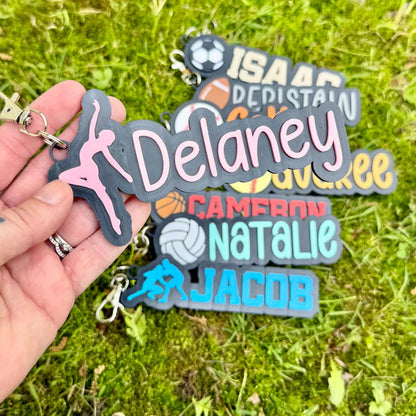 Softball Baseball Volleyball Football Dance Wrestling Track Soccer Cheerleading Personalized 3D Bag Tag Keychain