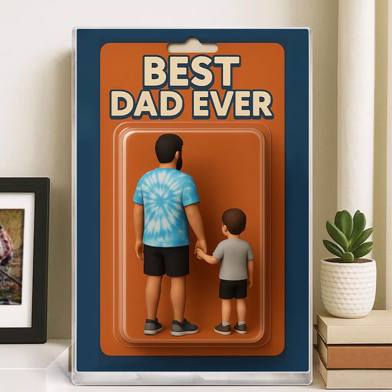 Personalized Father's Day Gift For Dad, Custom Photo Dad And Kids Action Figure Acrylic Block