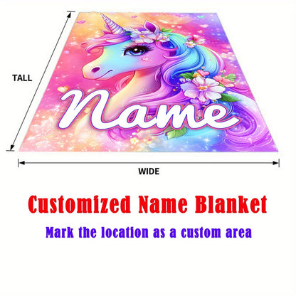 Custom Name Beautiful Dazzling Flower Unicorn Print Portable Blanket