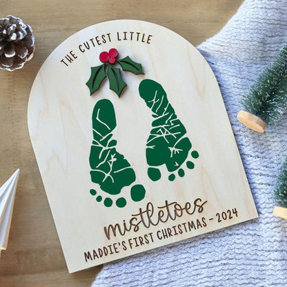 Baby Footprint Mistletoes Christmas Sign DIY Baby's First Christmas