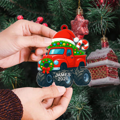 Custom Truck Christmas Ornament 2025, Personalized 2D Flat Monster Truck Christmas Ornament
