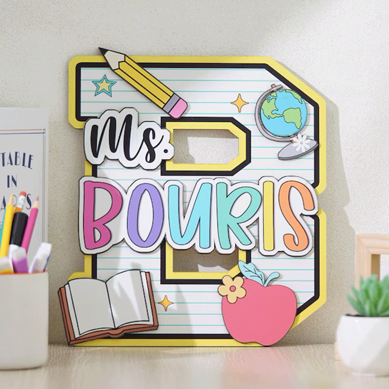Personalized Teacher Door Sign, Personalised Name with Pencil Teacher Sign