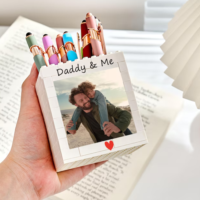Personalised Daddy & Me Brick Photo block Pencil Pot