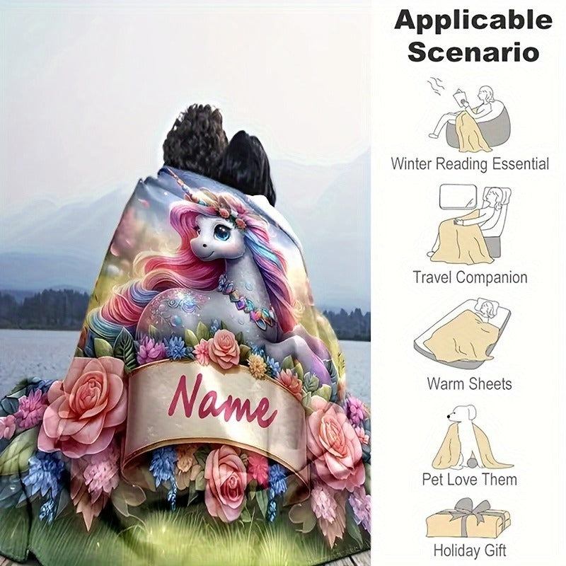 Customizable Cartoon Diamond Floral Print Flannel Throw Blanket