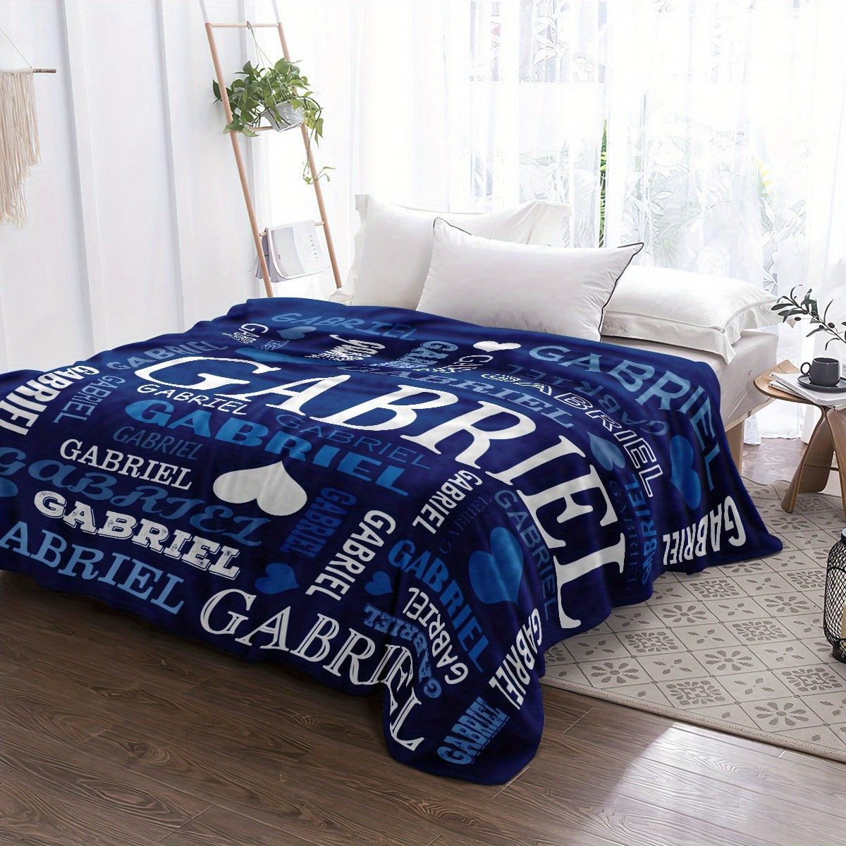 Custom Name Blanket - Personalized Flannel Throw with Heart & Star Design