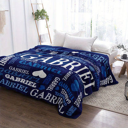 Custom Name Blanket - Personalized Flannel Throw with Heart & Star Design
