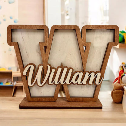 Custom Initial & Name Wooden Decor | Kids Name Piggy Bank