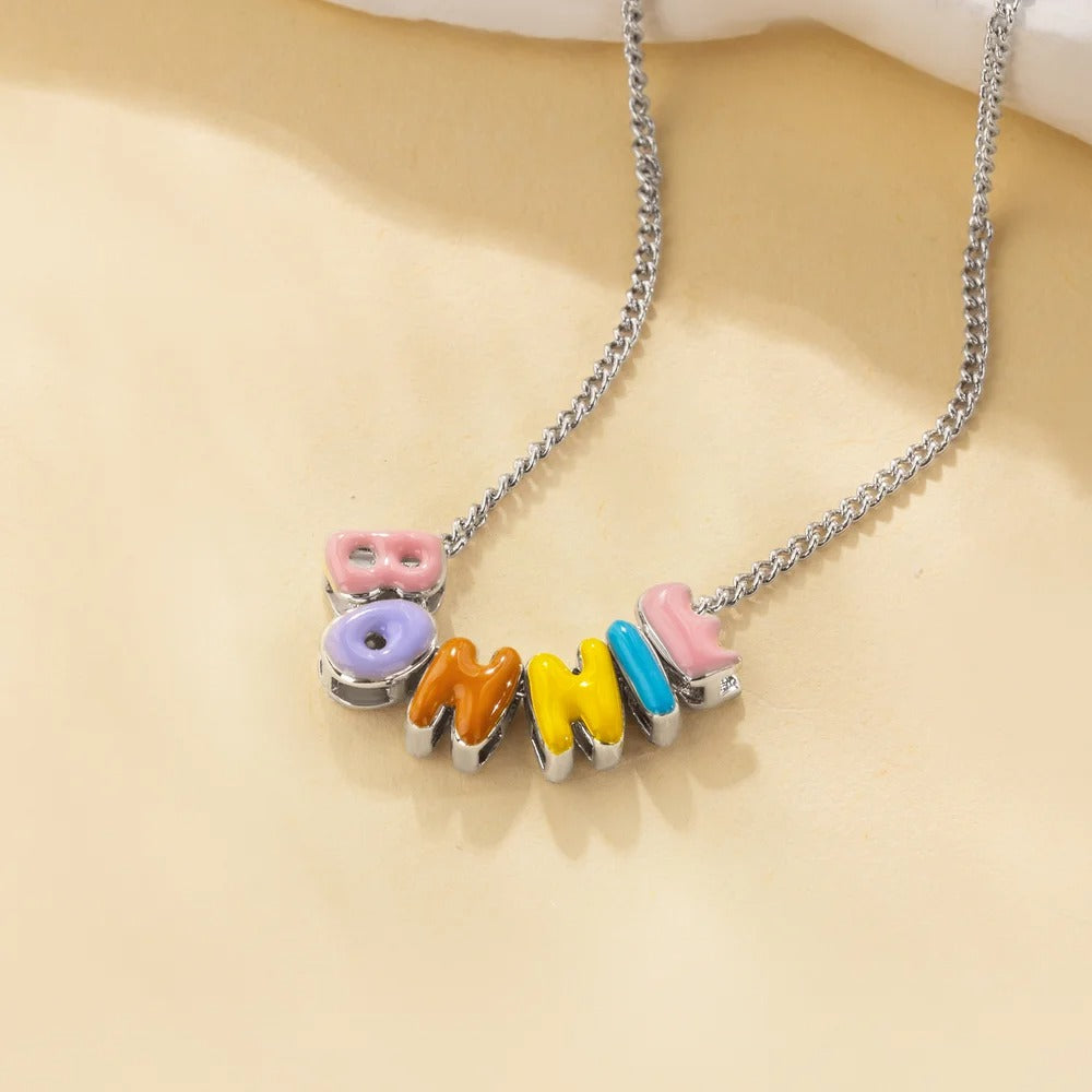 Personalized Colorful 3D Enamel Bubble Letter Name Necklace