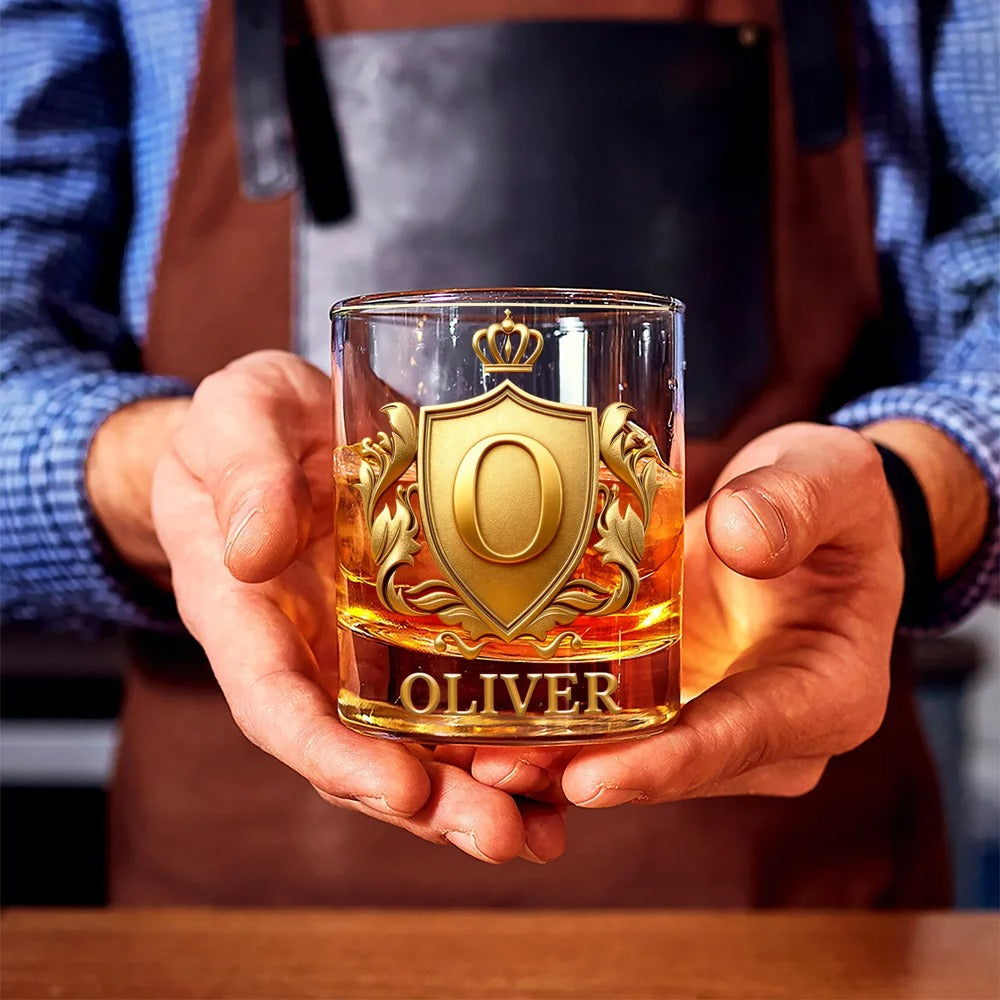 Cheers with Legendary Man - Personalized Golden 3D Badge Personalized Wood Whiskey Dispenser