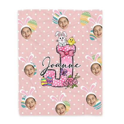 Personalized Easter Colorful Polka Dot Bunny Chick Initial   & Face Photos Blankets