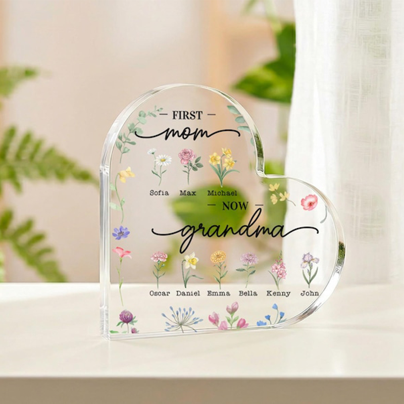 Personalized Acrylic Plaque for Mom Grandma, Custom Heart