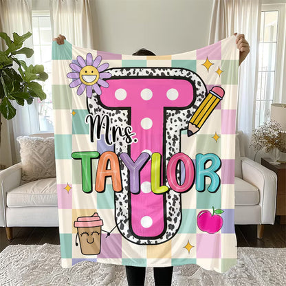 Personalized Teacher Blanket, Retro Groovy Custom Name Throw