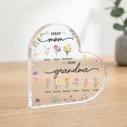 Personalized Acrylic Plaque for Mom Grandma, Custom Heart