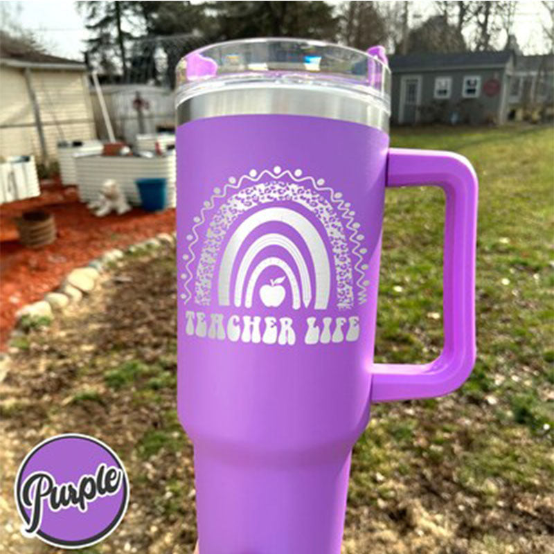 40 oz Rainbow Teacher Tumbler | Customized "Teach Love Inspire" | Insulated Educational Gift