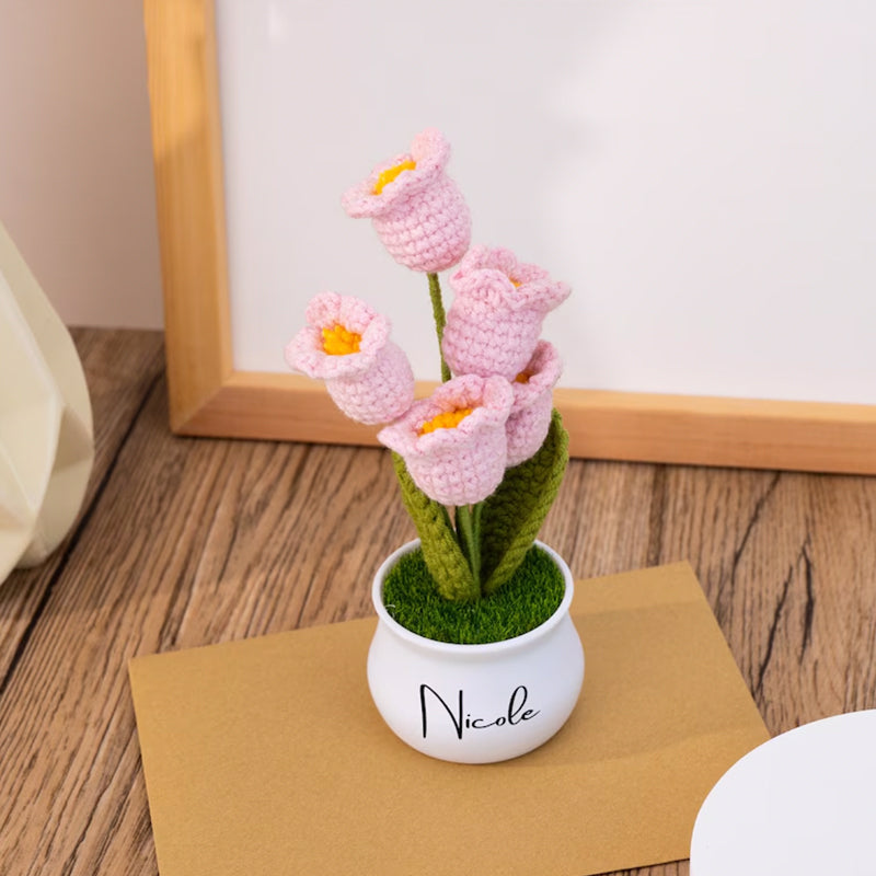 Personalised Crochet Flower in Pot,Custom Name Crochet Flower Pot