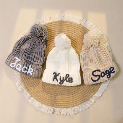 Custom Name Kid's Winter Hat, Handmade Embroidered Baby Hat, Personalized Baby Beanie, Knit Toddler Beanie