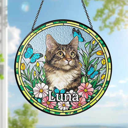 Custom Pet Portrait Stained Glass Suncatcher, Stained Glass Dog Memorial