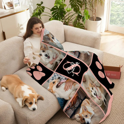 Personalized Multicolor Paw Print 6 Pet Photos Memorial Throw Blanket