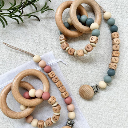 Customized Pacifier Clip and Rattle set|Custom Baby shower Gift
