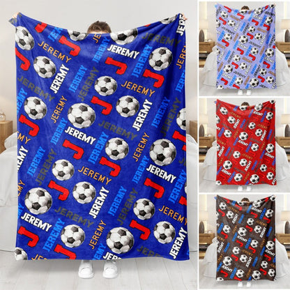 Personalized Soccer Blanket with Your Name and Letter