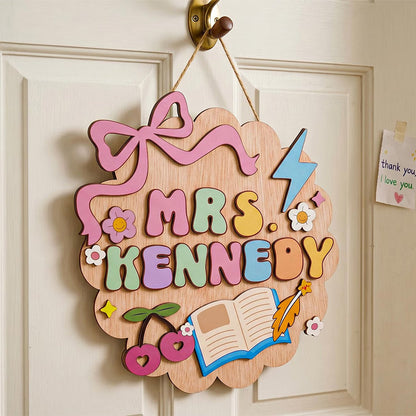 Personalized 3D Wood Teacher Door Sign, Classroom Door Hanger, Teacher Appreciation Gifts, Back To School Gift