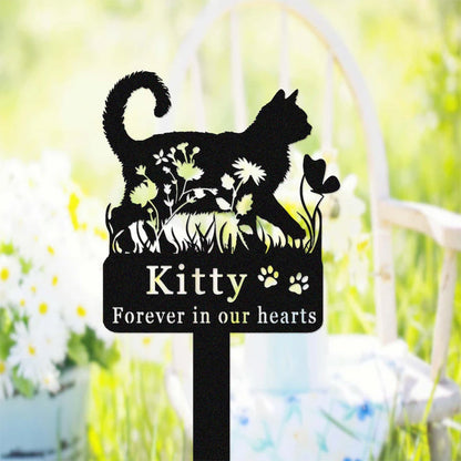 Custom Cat Memorial Stake,Cat Grave Marker,Metal Cat Garden Stake with Flowers