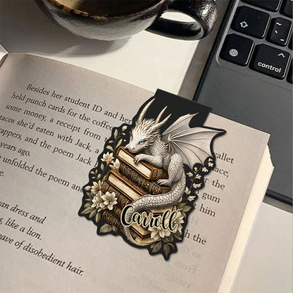 Personalized Vintage Book Floral Dragon Magnetic Bookmark