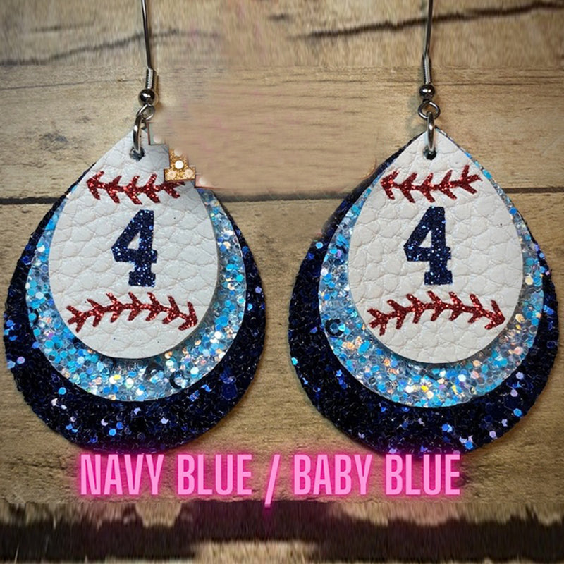 Custom Triple Layer Baseball Jersey Number Earrings
