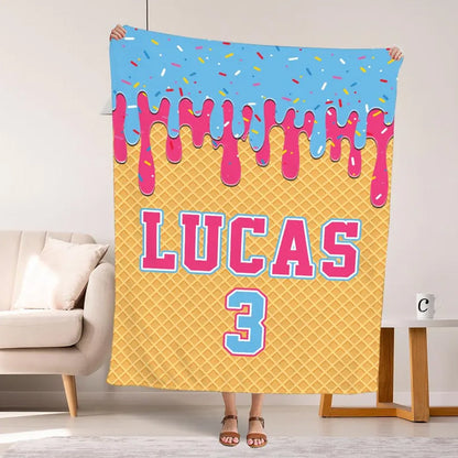 Custom Baseball Drip Plush Blanket: Personalized Kid's Birthday Gift