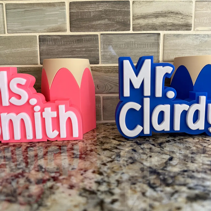 Teacher Desk Name Plate; Custom Pencil/Pen Cup and Name Stand; Personalized Gift