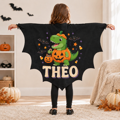 Personalized Kids Bat Cape, Custom Name Halloween Costume, Black Vampire Wings