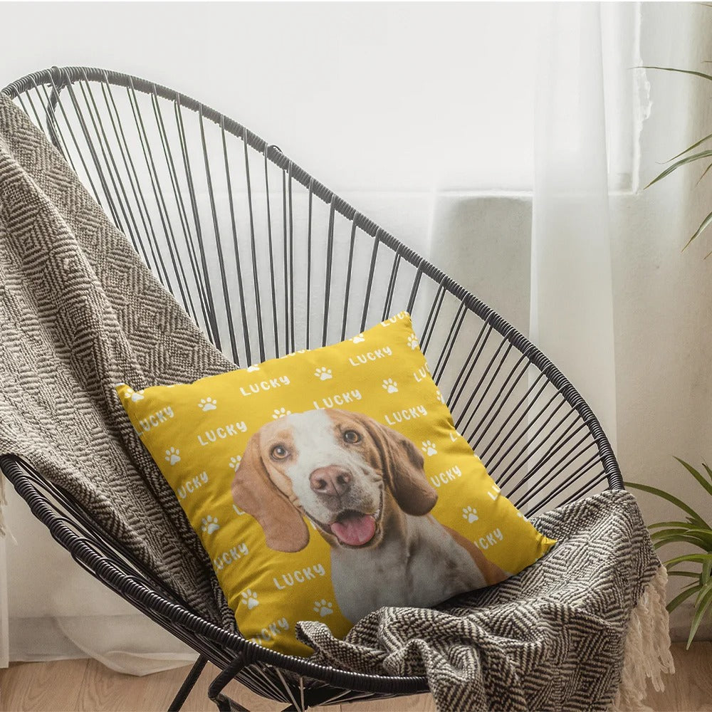 Personalized Cute Paw Pet Photo Throw Pillow Cover