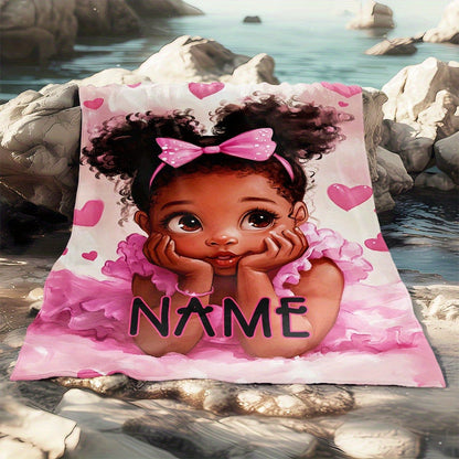 Name/Text Flannel Blanket Cute Girl Bedding Gift (Add Name)