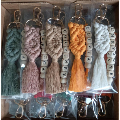 Custom Macrame Name Keychain, Personalized Boho Bag Charm