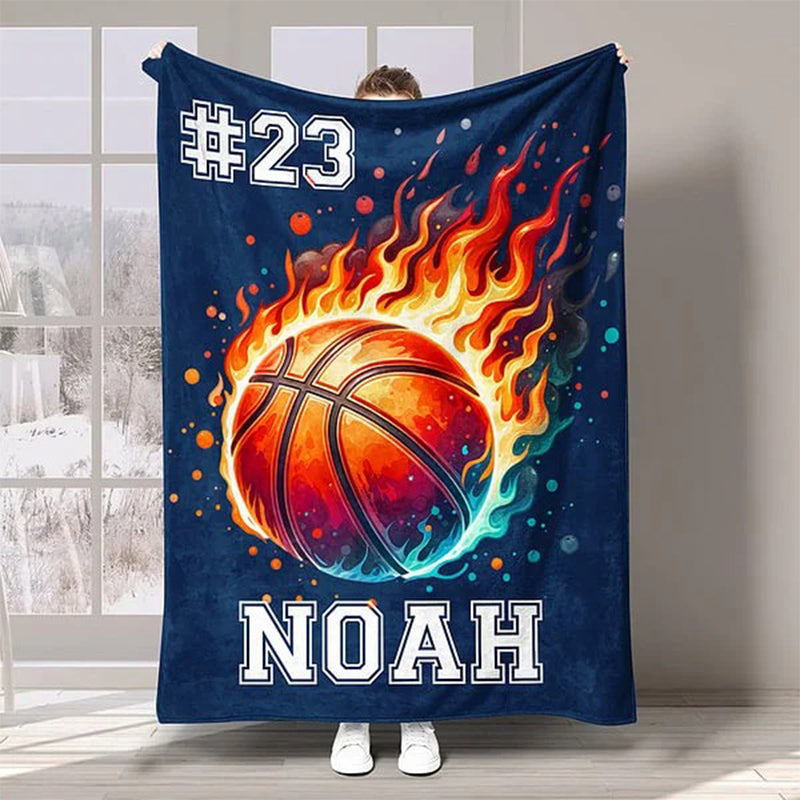 Personalized Flaming Basketball Football Sports Ball Design Blanket