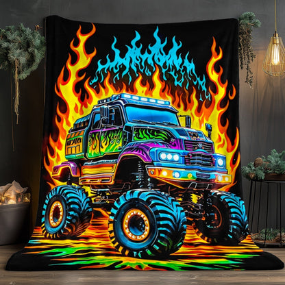 Truck Flame Neon Glow-in-the-Dark Printed Flannel Blanket