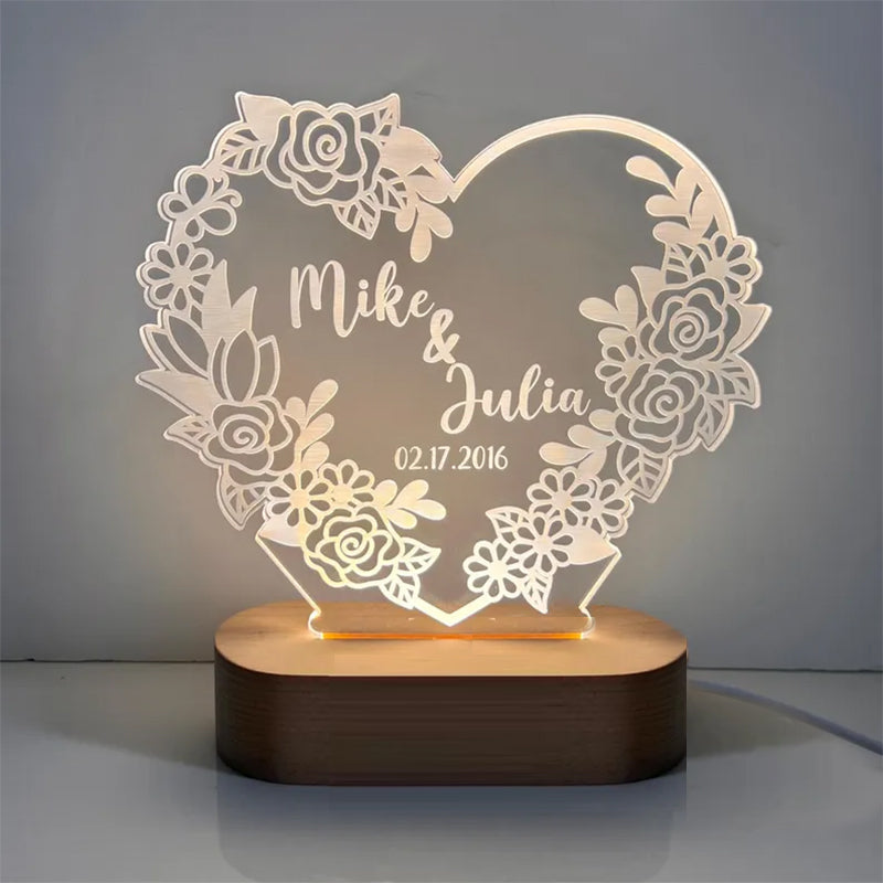 Custom Night Light as Valentines Day Gift, Heart Shape Personalized Night Light
