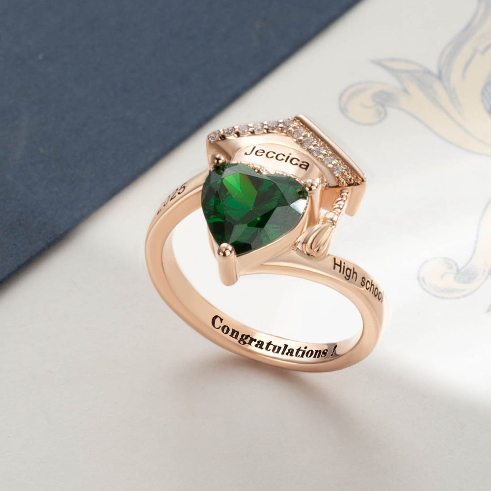 Bachelor's hat ring Women's customizable class ring Graduation Gift