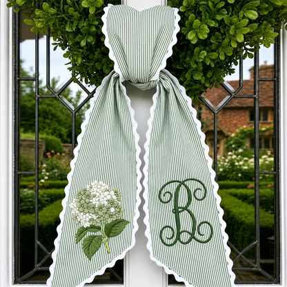 Custom Hydrangea Wreath Sash Personalize Monogram Bow Wedding Decor