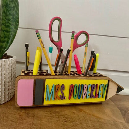 Teacher Wooden Pencil, Scissors & Pen Holder