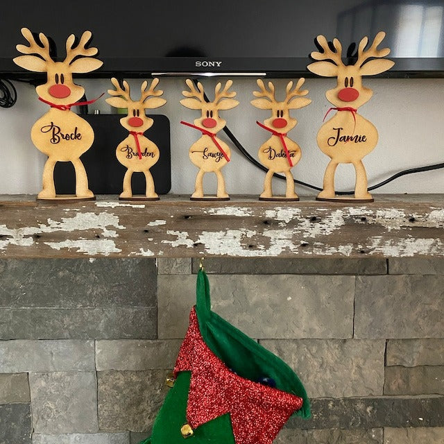 Personalised Freestanding Reindeer, Family Christmas Decoration, Place Names Setting Decoration