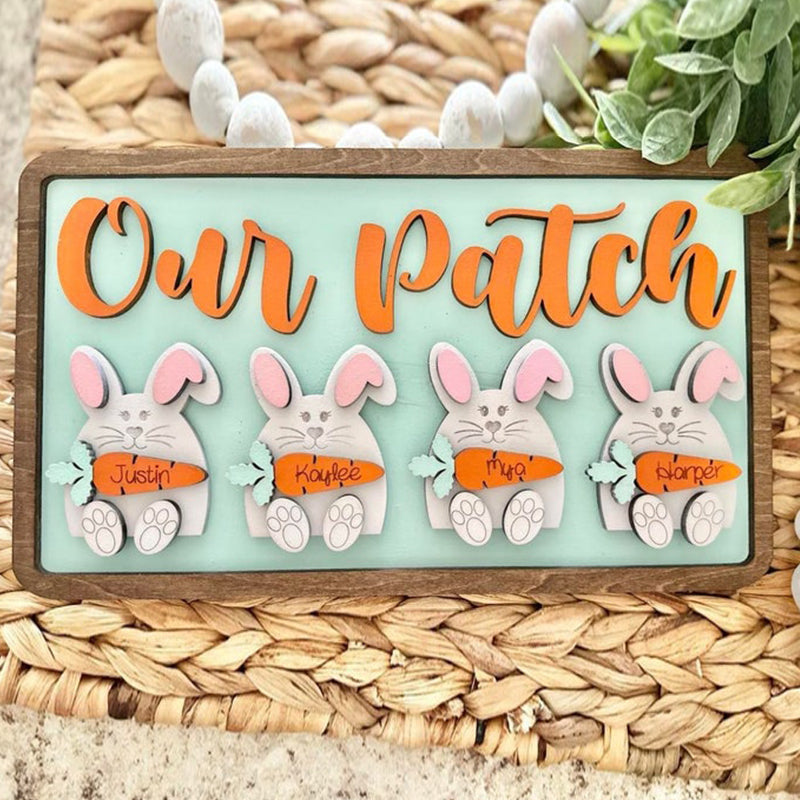 Our Patch Personalized Easter Bunny Family Sign - Bunny Decor - Easter Decor