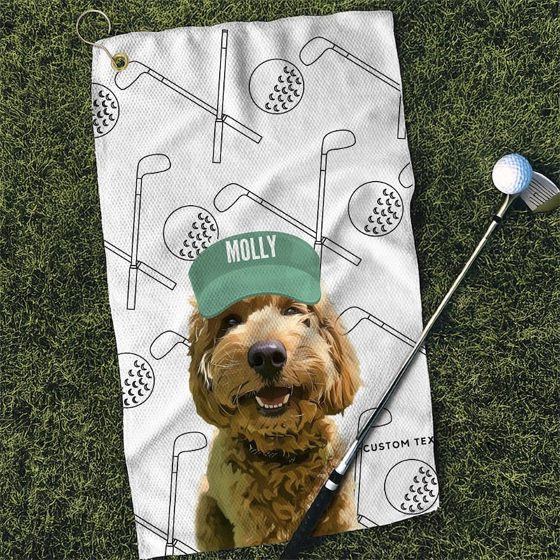 Custom Pet Golf Towel With Pet Photo Personalized Dog Name Golf Towel